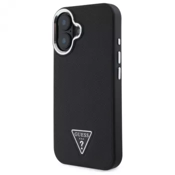Guess Funda rígida Grained Triangle MagSafe para Apple iPhone 16 Plus - negra
