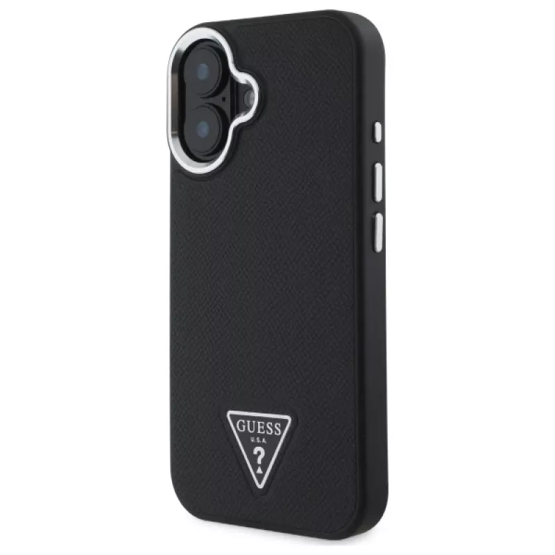 Guess Funda rígida Grained Triangle MagSafe para Apple iPhone 16 Plus - negra