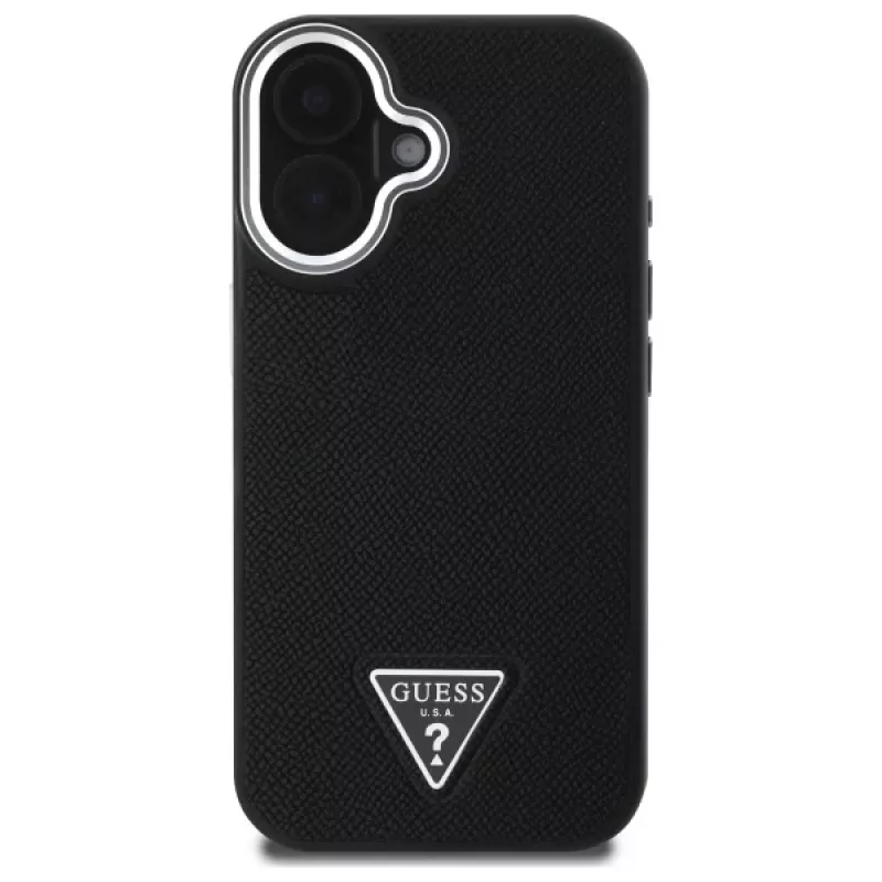 Guess Funda rígida Grained Triangle MagSafe para Apple iPhone 16 Plus - negra