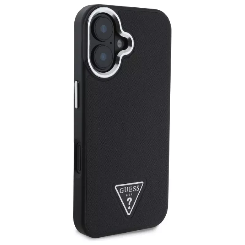 Guess Funda rígida Grained Triangle MagSafe para Apple iPhone 16 Plus - negra