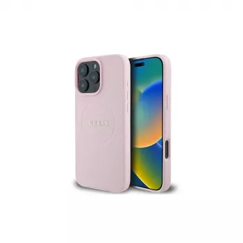 Guess Funda rígida Grained Ring para Apple iPhone 15 Pro Max 6,7 inch rosa MagSafe