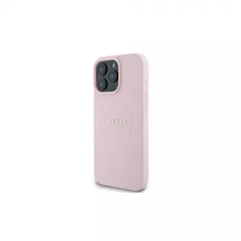 Guess Funda rígida Grained Ring para Apple iPhone 15 Pro Max 6,7 inch rosa MagSafe