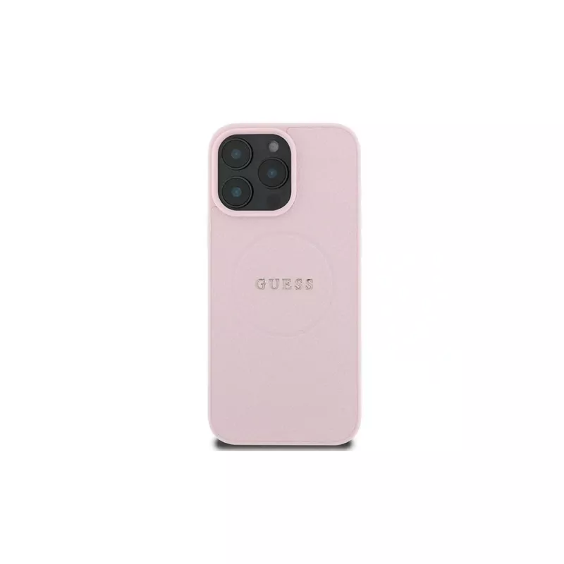 Guess GUHMP16LPGHSMMP Funda rígida para iPhone 16 Pro 6,3 inch rosa Grained Ring MagSafe
