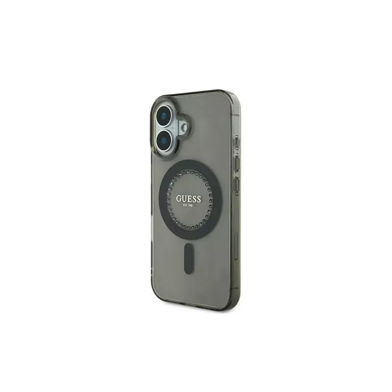 Guess Funda IML Rhinestones MagSafe para iPhone 16 (negra)