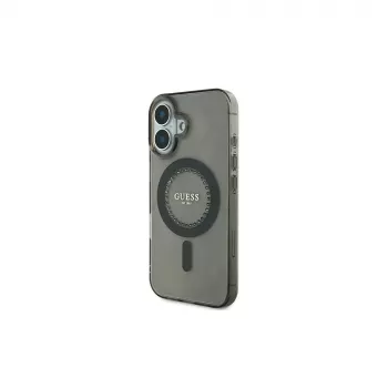 Guess Funda IML Rhinestones MagSafe para iPhone 16 Plus (negra)