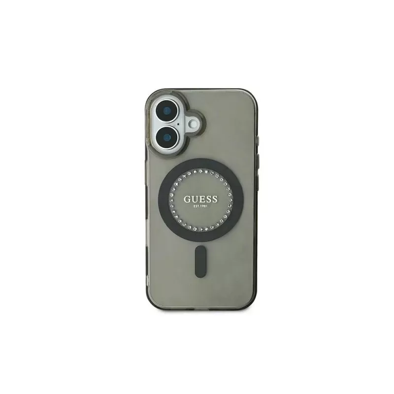Guess Funda IML Rhinestones MagSafe para iPhone 16 Plus (negra)