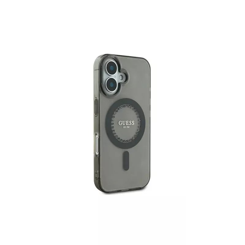 Guess Funda IML Rhinestones MagSafe para iPhone 16 Plus (negra)