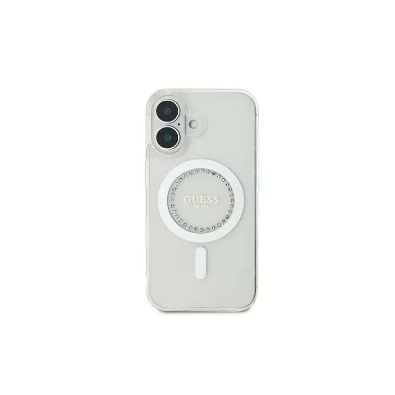 Guess GUHMP16SPFTDTEH Funda rígida IML Rhinestones MagSafe para Apple iPhone 16 6,1
