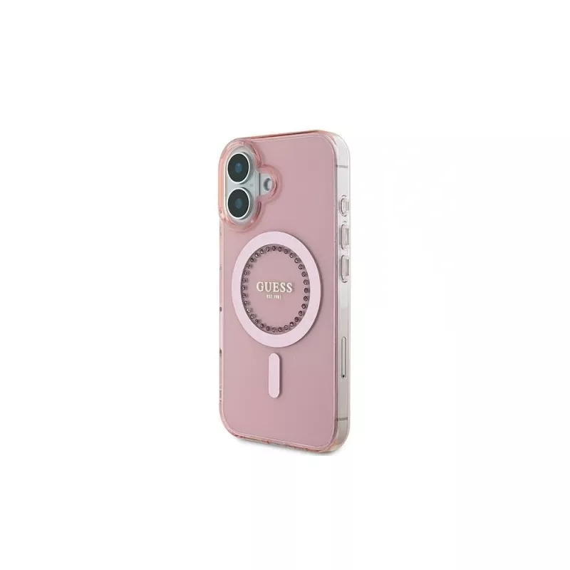 Guess Funda IML Rhinestones MagSafe para iPhone 16 (rosa)