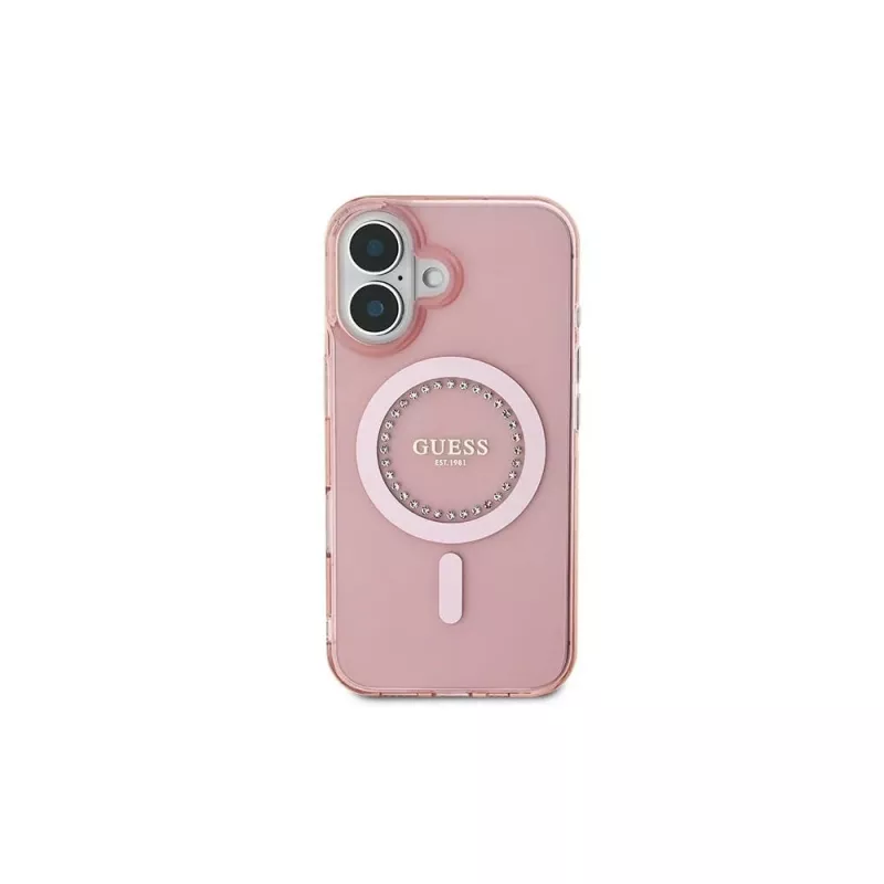Guess Funda IML Rhinestones MagSafe para iPhone 16 (rosa)