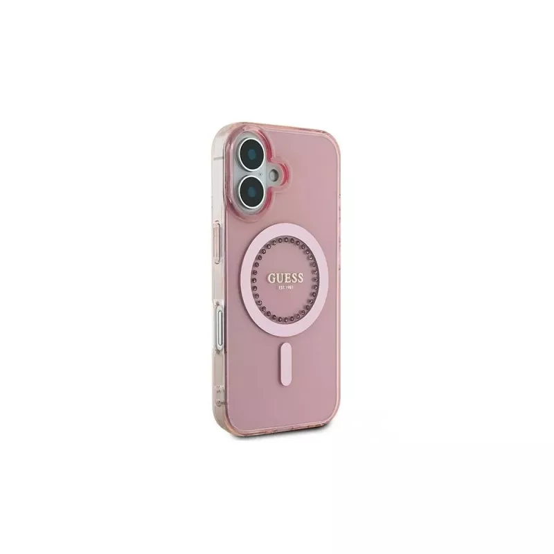 Guess Funda IML Rhinestones MagSafe para iPhone 16 (rosa)