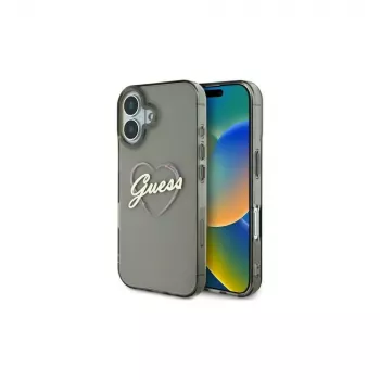 Guess GUHCP16MHCHGSPK Funda rígida para iPhone 16 Plus 6,7 inch negra Heart IML