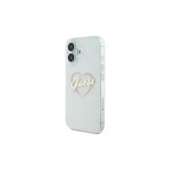 Guess GUHCP16MHCHGSPT Funda rígida para Apple iPhone 16 Plus, transparente, IML Heart Pattern