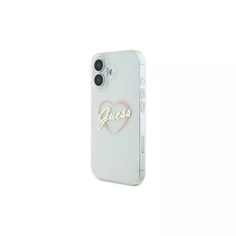 Guess GUHCP16MHCHGSPT Funda rígida para Apple iPhone 16 Plus, transparente, IML Heart Pattern