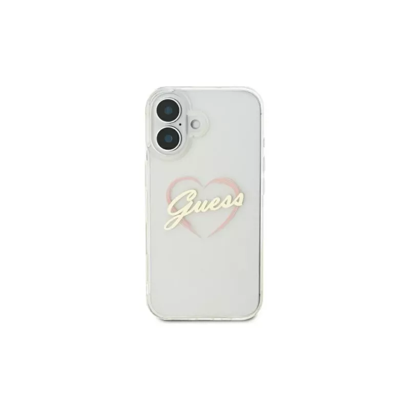 Guess GUHCP16MHCHGSPT Funda rígida para Apple iPhone 16 Plus, transparente, IML Heart Pattern