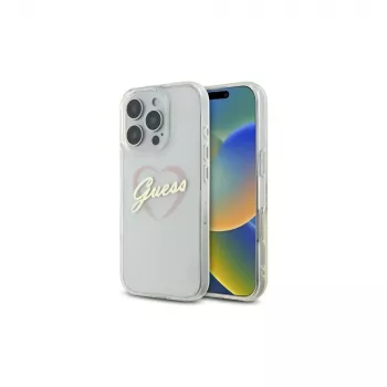 Guess GUHCP16LHCHGSPT Funda rígida IML Heart para Apple iPhone 16 Pro 6,3 inch, transparente