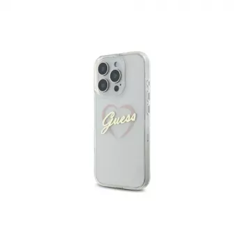 Guess GUHCP16LHCHGSPT Funda rígida IML Heart para Apple iPhone 16 Pro 6,3 inch, transparente