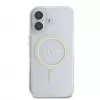 Guess GUHMP16SHFGERET Funda rígida para iPhone 16 transparente IML Glitter Circle MagSafe