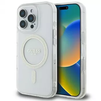Guess Funda rígida Glitter Circle MagSafe para Apple iPhone 16 Pro Max (6,9 inch) - transparente