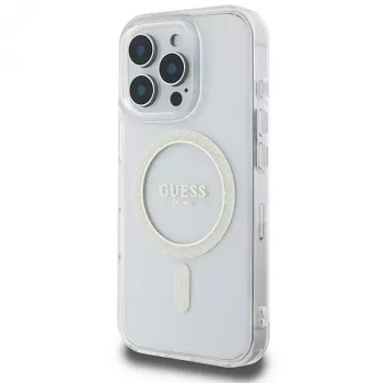 Guess Funda rígida Glitter Circle MagSafe para Apple iPhone 16 Pro Max (6,9 inch) - transparente