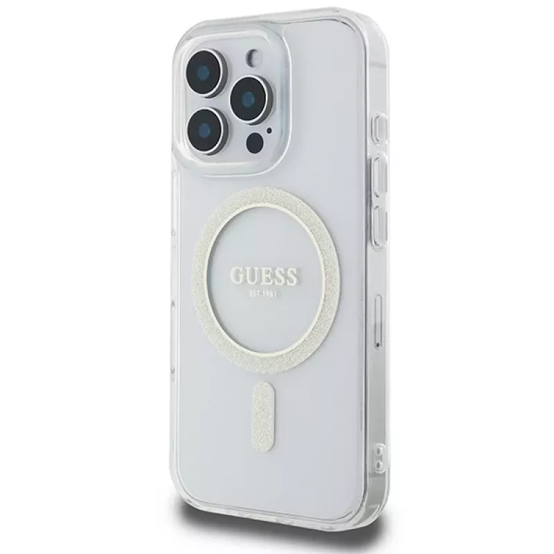 Guess Funda rígida Glitter Circle MagSafe para Apple iPhone 16 Pro Max (6,9