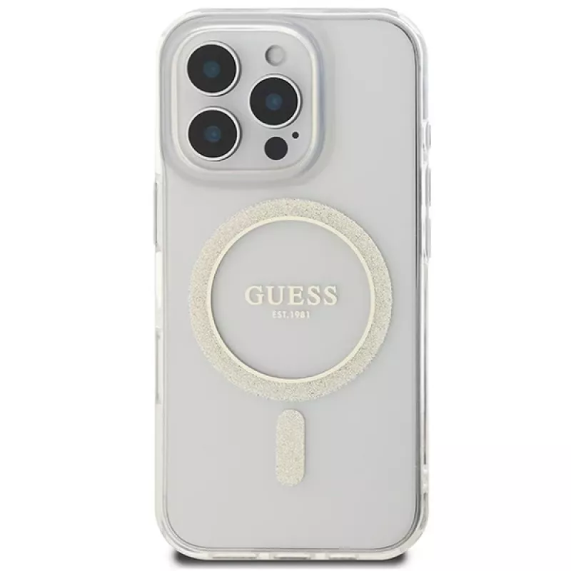 Guess Funda rígida Glitter Circle MagSafe para Apple iPhone 16 Pro Max (6,9