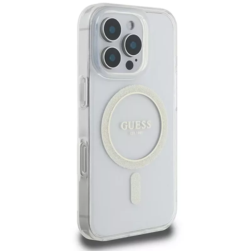 Guess Funda rígida Glitter Circle MagSafe para Apple iPhone 16 Pro Max (6,9