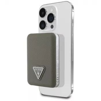 GUESS Batería externa inalámbrica Grained Triangle 5000mAh 15W USB-C MagSafe marrón
