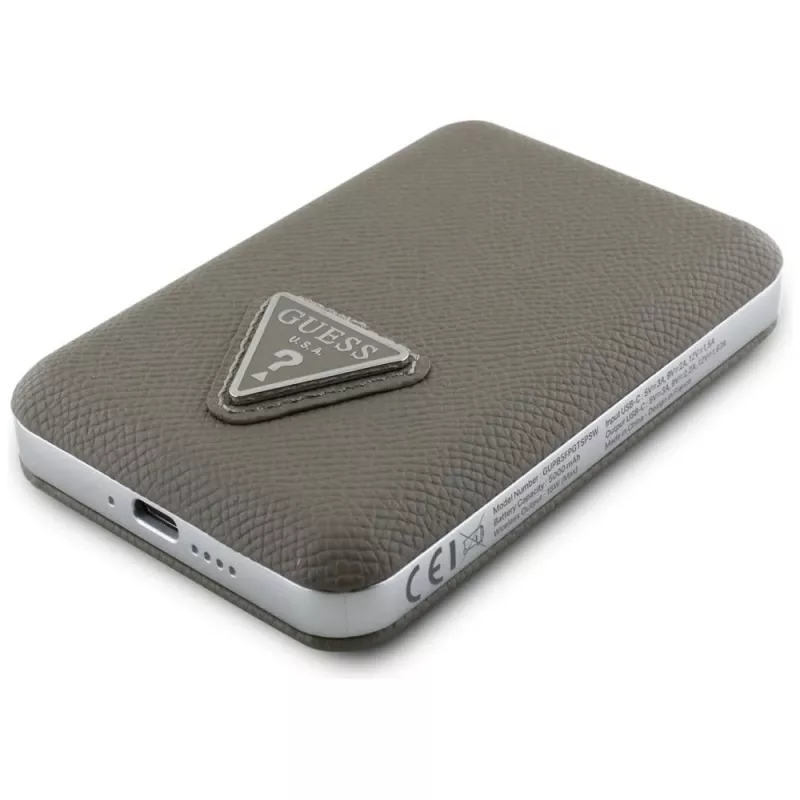 GUESS Batería externa inalámbrica Grained Triangle 5000mAh 15W USB-C MagSafe marrón