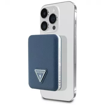 GUESS Batería externa inalámbrica Grained Triangle 5000mAh 15W USB-C MagSafe azul