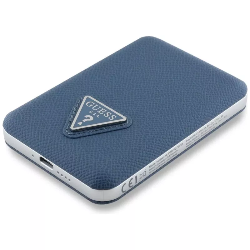 GUESS Batería externa inalámbrica Grained Triangle 5000mAh 15W USB-C MagSafe azul