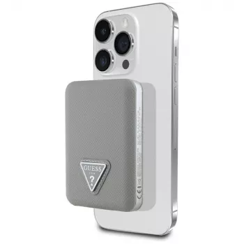 GUESS Batería externa inalámbrica Grained Triangle 5000mAh 15W USB-C MagSafe beige