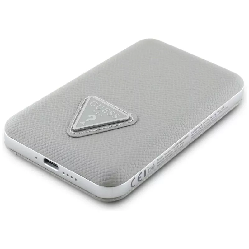 GUESS Batería externa inalámbrica Grained Triangle 5000mAh 15W USB-C MagSafe beige