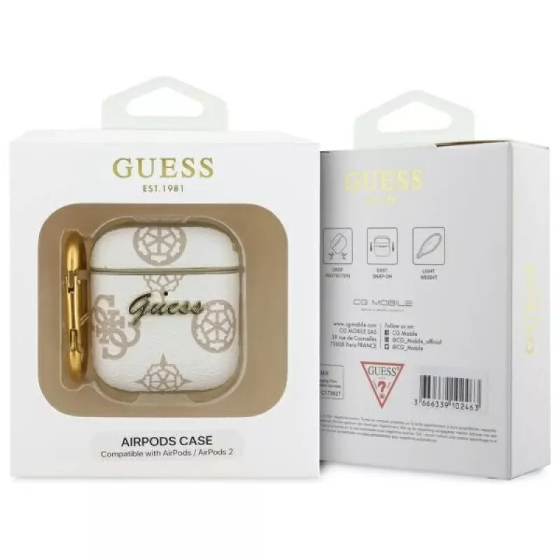 Guess GUA2PG4GPH Funda AirPods 1/2 blanca 4G Hook
