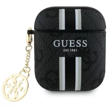 Guess GUA2P4RPSK Funda AirPods 1/2 negra 4G Printed Stripes Charm
