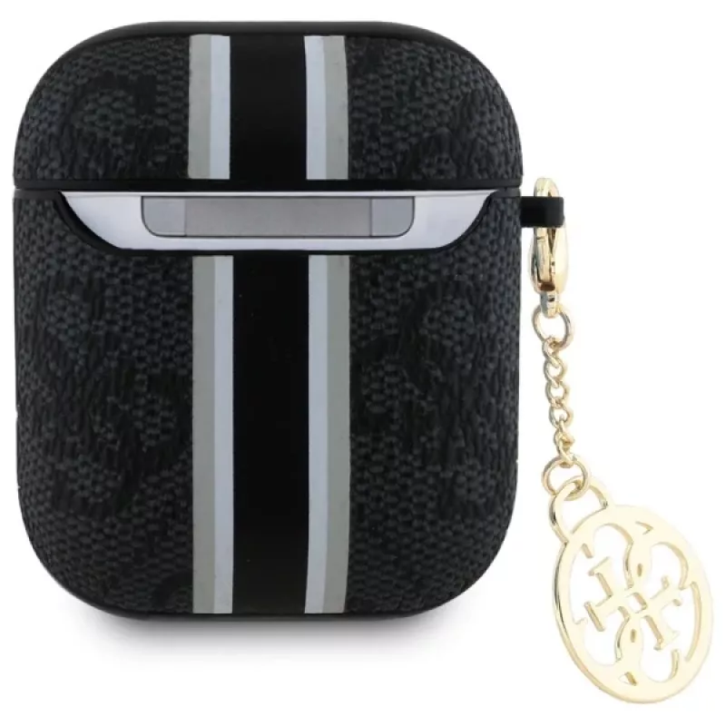 Guess GUA2P4RPSK Funda AirPods 1/2 negra 4G Printed Stripes Charm