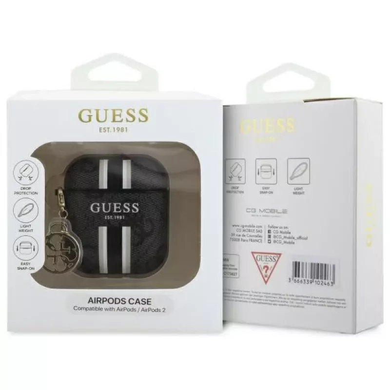 Guess GUA2P4RPSK Funda AirPods 1/2 negra 4G Printed Stripes Charm