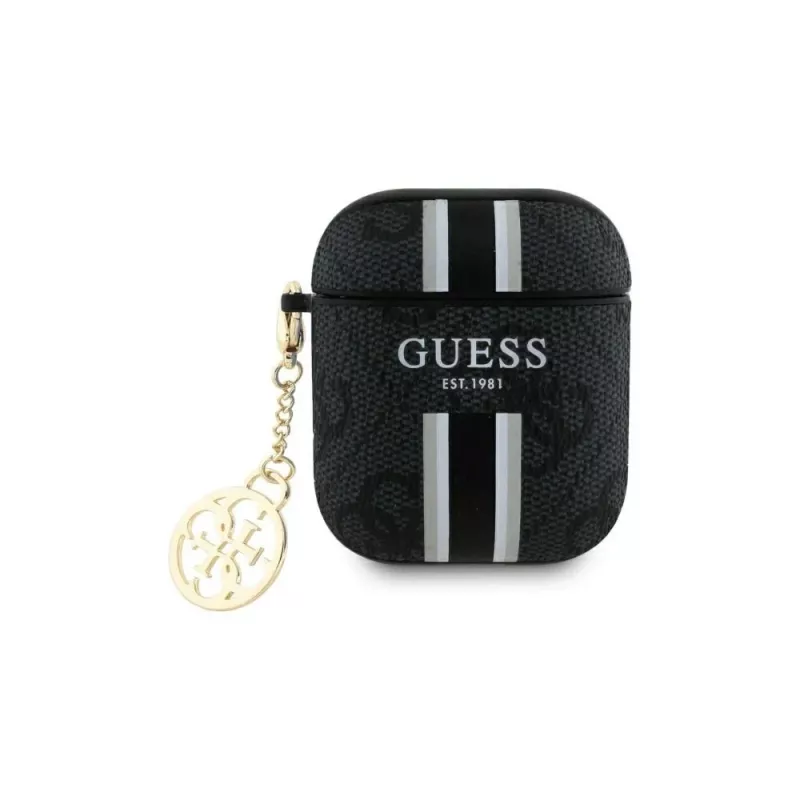 Guess GUA2P4RPSK Funda AirPods 1/2 negra 4G Printed Stripes Charm