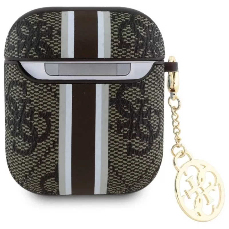Guess GUA2P4RPSW Funda AirPods 1/2 marrón 4G Gedruckte Streifen Anhänger