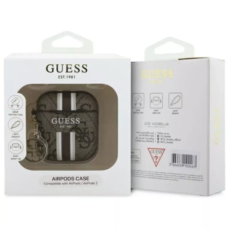 Guess GUA2P4RPSW Funda AirPods 1/2 marrón 4G Gedruckte Streifen Anhänger