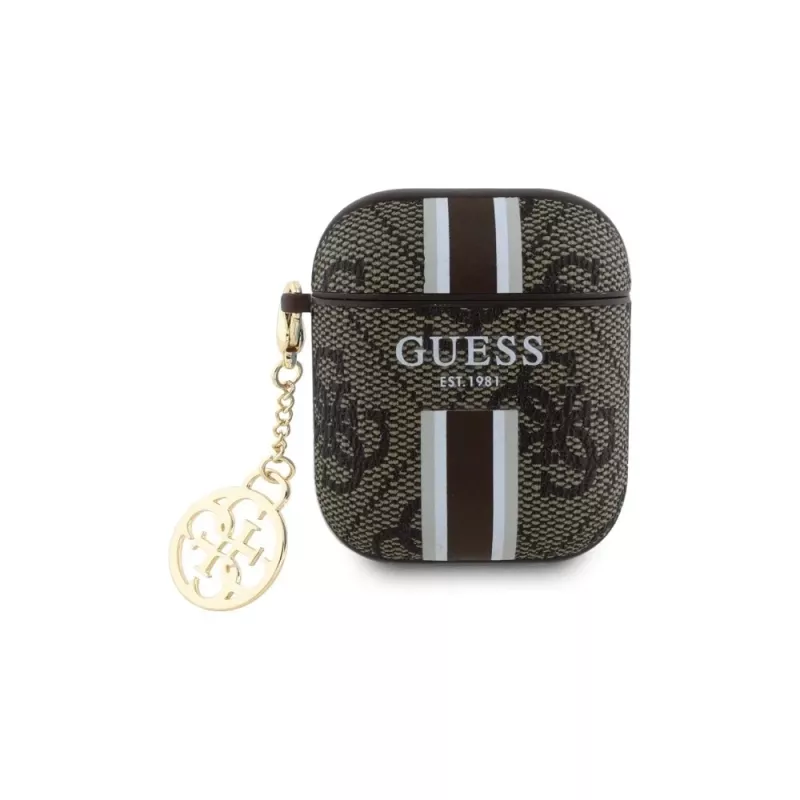 Guess GUA2P4RPSW Funda AirPods 1/2 marrón 4G Gedruckte Streifen Anhänger