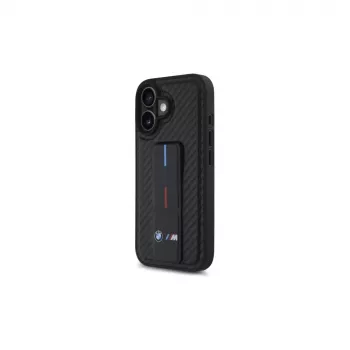 BMW BMHCP16SGSPCCK M Grip Stand Smooth and Carbon funda rígida para iPhone 16 6,1 – negro