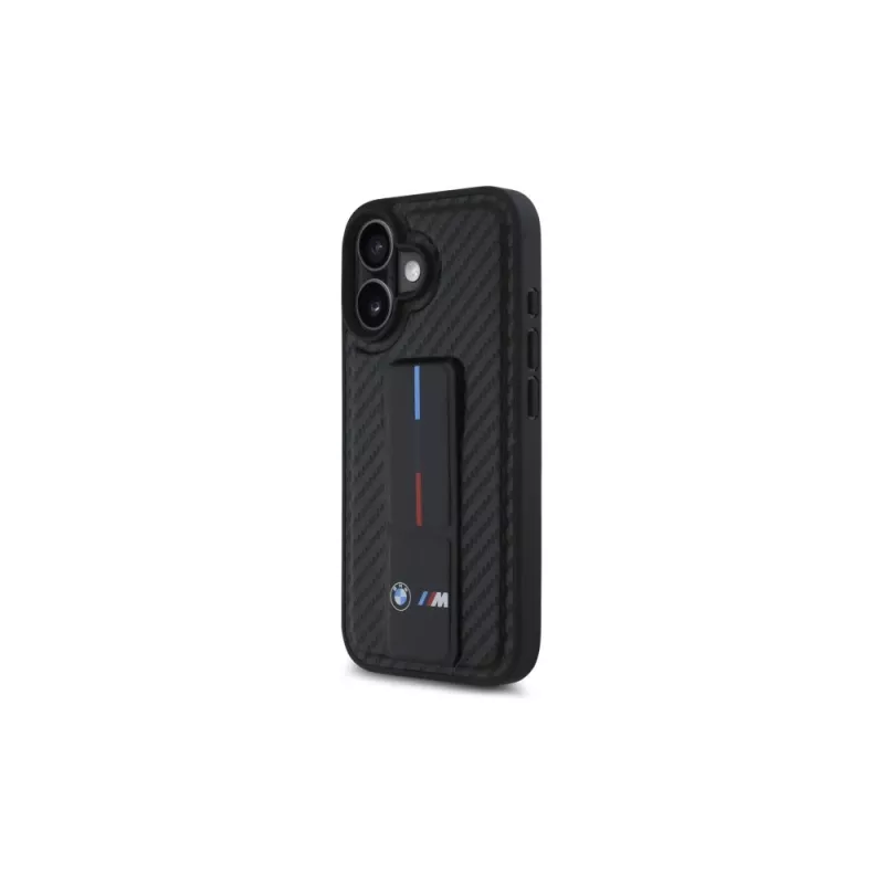 BMW BMHCP16SGSPCCK M Grip Stand Smooth and Carbon funda rígida para iPhone 16 6,1 – negro