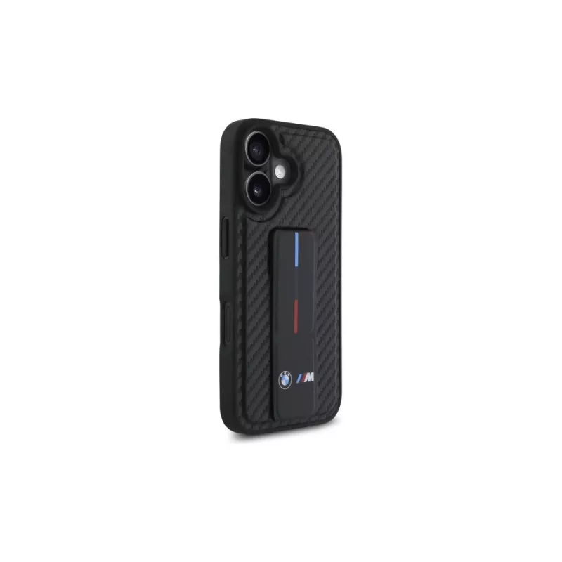 BMW BMHCP16SGSPCCK M Grip Stand Smooth and Carbon funda rígida para iPhone 16 6,1 – negro