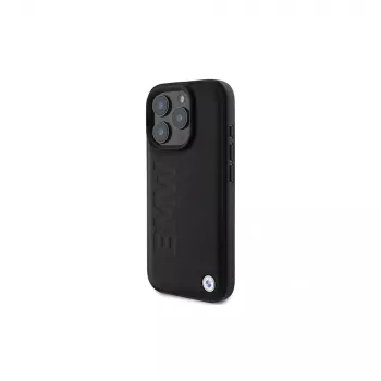 BMW Signature Collection Funda rígida para Apple iPhone 16 Pro Max 6,9 inch piel auténtica negra Hot Stamp MagSafe
