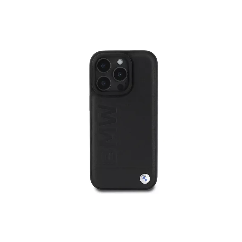 BMW Signature Collection Funda rígida para Apple iPhone 16 Pro Max 6,9 inch piel auténtica negra Hot Stamp MagSafe
