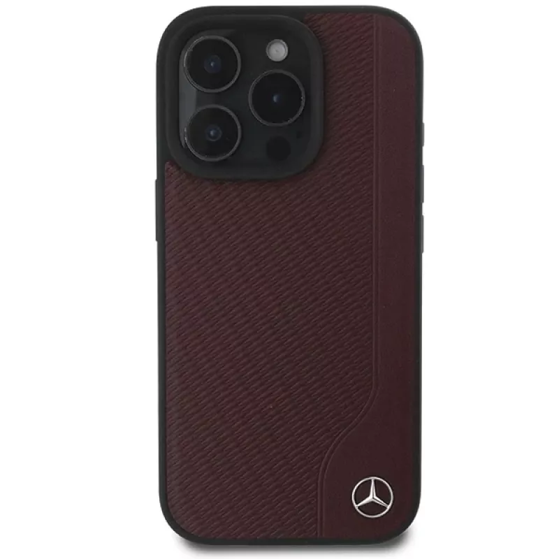MERCEDES-BENZ Funda rígida de piel sintética efecto madera para Apple iPhone 16 Pro Max 6,9 inch roja MagSafe