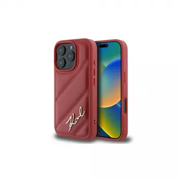 Karl Lagerfeld Funda Quilted Signature para Apple iPhone 16 Pro (roja)