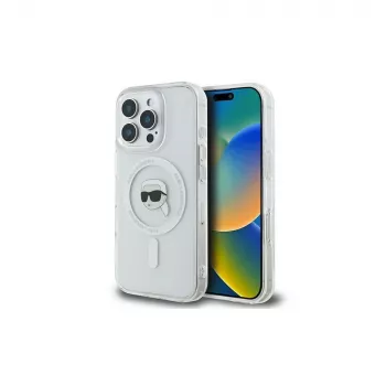 Karl Lagerfeld KLHMP16LHLSKIH Funda rígida IML Metal Karl Head MagSafe para Apple iPhone 16 Pro, blanca