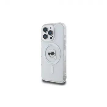 Karl Lagerfeld KLHMP16LHLSKIH Funda rígida IML Metal Karl Head MagSafe para Apple iPhone 16 Pro, blanca